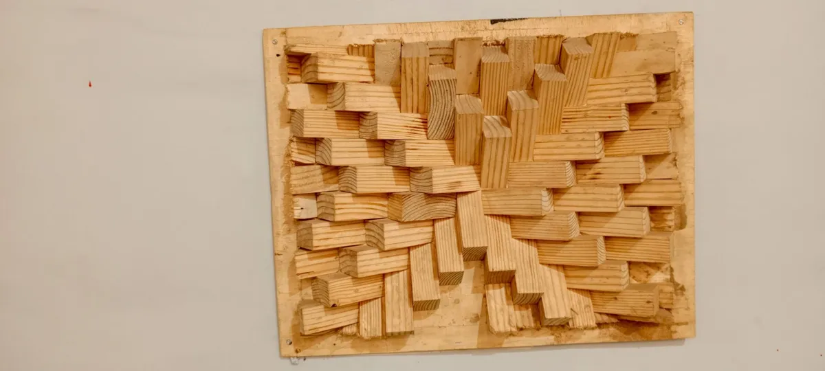 Geometric wooden block sculpture
